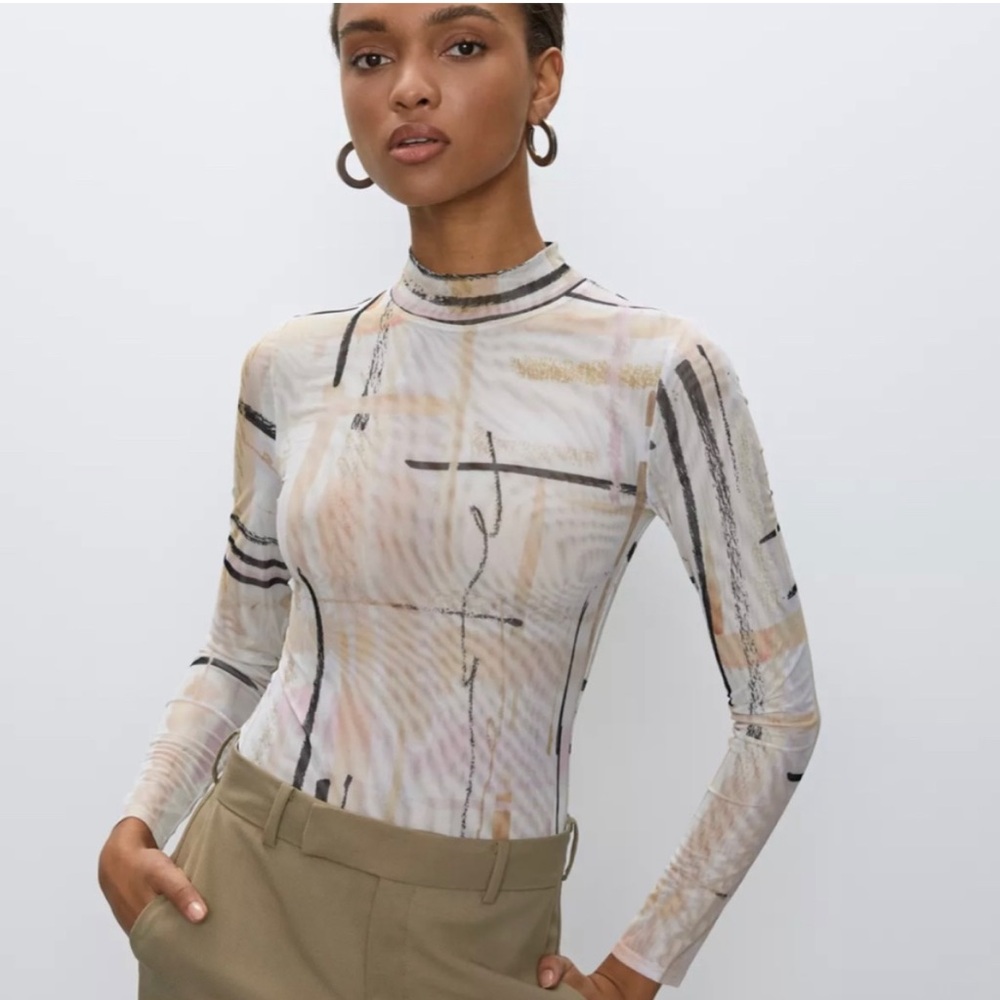 NWT Aritzia Babaton Parlay Sheer Mesh Bodysuit Cream Pink Black size XSmall